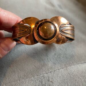Vintage Copper  Round Center Cuff Bracelet - Brown